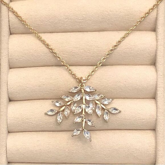 J.Crew | Leafy Crystal Pendant Necklace | 28” Adjustable - Picture 2 of 2